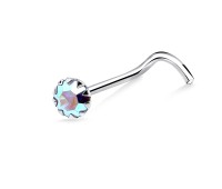 Prong Set CZ Silver Curved Nose Stud NSKB-687